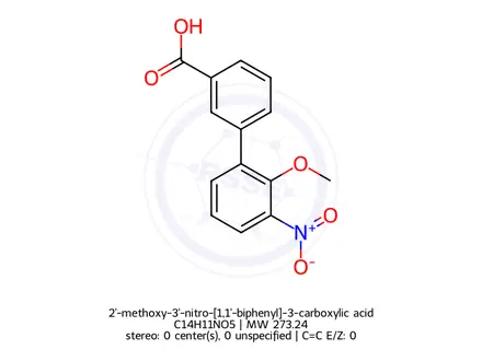 Chemical structure of 2'-methoxy-3'-nitro-[1,1'-biphenyl]-3-carboxylic acid