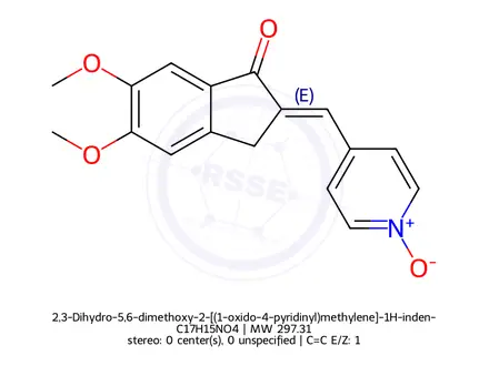 Chemical structure of 2,3-Dihydro-5,6-dimethoxy-2-[(1-oxido-4-pyridinyl)methylene]-1H-inden-1-one