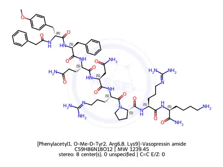 Chemical structure of [Phenylacetyl1, O-Me-D-Tyr2, Arg6,8, Lys9]-Vasopressin amide
