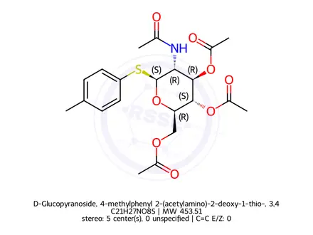 Chemical structure of β-D-Glucopyranoside, 4-methylphenyl 2-(acetylamino)-2-deoxy-1-thio-, 3,4,6-triacetate