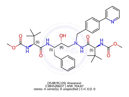Chemical structure of (3S,8R,9S,12S) Atazanavir