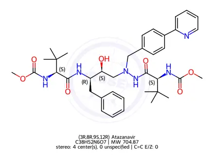Chemical structure of (3R,8R,9S,12R) Atazanavir