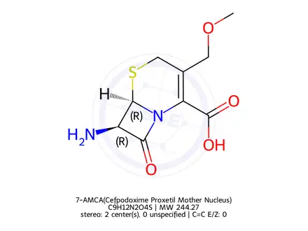 Chemical structure of 7-AMCA(Cefpodoxime Proxetil Mother Nucleus)