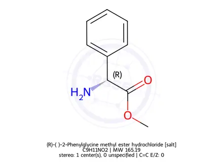 Chemical structure of (R)-(−)-2-Phenylglycine methyl ester hydrochloride
