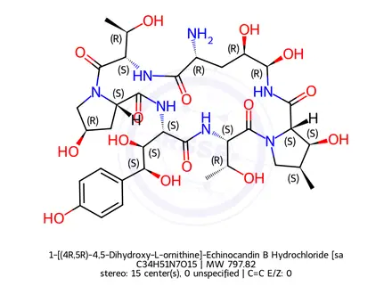 Chemical structure of 1-[(4R,5R)-4,5-Dihydroxy-L-ornithine]-Echinocandin B Hydrochloride