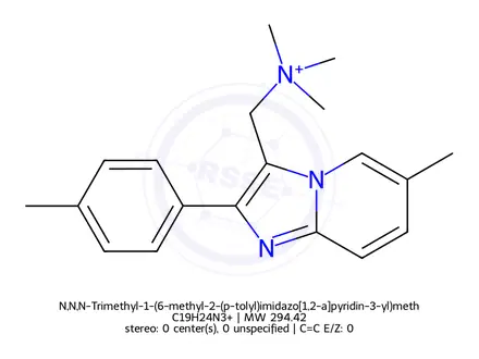 Chemical structure of N,N,N-Trimethyl-1-(6-methyl-2-(p-tolyl)imidazo[1,2-a]pyridin-3-yl)methanaminium Iodide