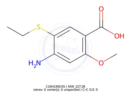 Chemical structure of 4-amino-5-(ethylthio)-2-methoxybenzoic acid
