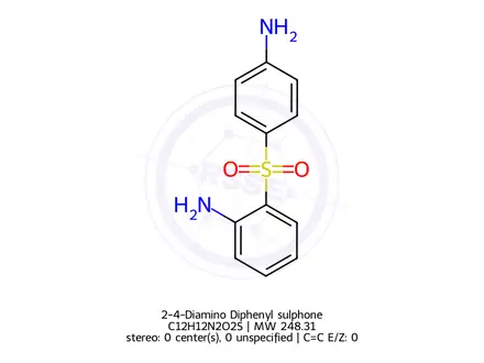 Chemical structure of 2-4-Diamino Diphenyl sulphone