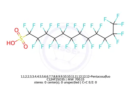 Chemical structure of 1,1,2,2,3,3,4,4,5,5,6,6,7,7,8,8,9,9,10,10,11,11,12,12,12-Pentacosafluorododecane-1-sulphonic acid