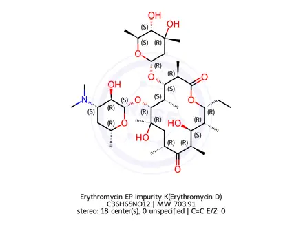 Chemical structure of Erythromycin EP Impurity K(Erythromycin D)