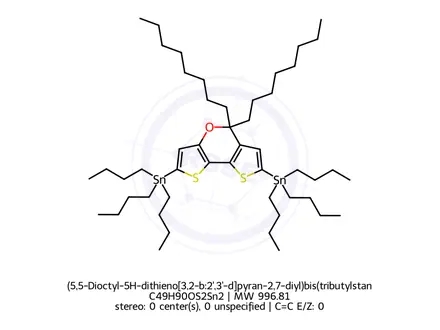 Chemical structure of (5,5-Dioctyl-5H-dithieno[3,2-b:2',3'-d]pyran-2,7-diyl)bis(tributylstannane)