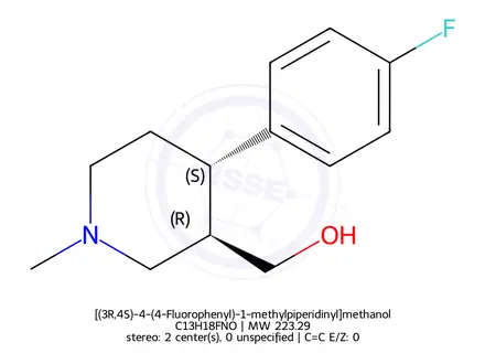 Chemical structure of [(3R,4S)-4-(4-Fluorophenyl)-1-methylpiperidinyl]methanol