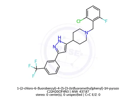 Chemical structure of 1-(2-chloro-6-fluorobenzyl)-4-{5-[3-(trifluoromethyl)phenyl]-1H-pyrazol-3-yl}piperidine