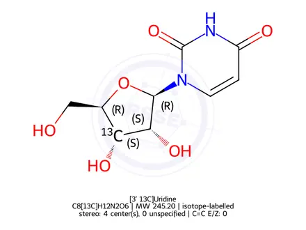 Chemical structure of [3'-13C]uridine