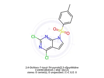 Chemical structure of 2,4-Dichloro-7-tosyl-7H-pyrrolo[2,3-d]pyriMidine