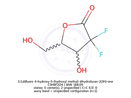 Chemical structure of 3,3,difluoro 4-hydroxy-5-(hydroxyl methyl) dihydrofuran-2(3H)-one