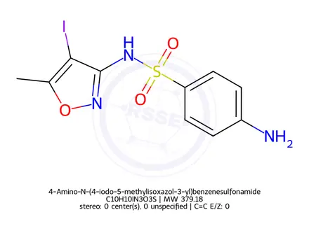 Chemical structure of 4-Amino-N-(4-iodo-5-methylisoxazol-3-yl)benzenesulfonamide