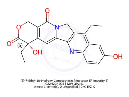 Chemical structure of (S)-7-Ethyl-10-Hydroxy Camptothecin (Irinotecan EP Impurity E)