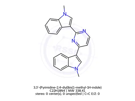 Chemical structure of 3,3`-(Pyrimidine-2,4-diyl)bis(1-methyl-1H-indole)