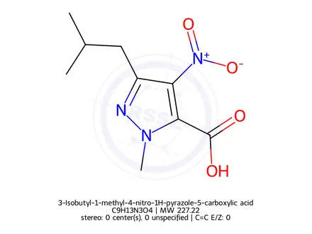Chemical structure of 3-Isobutyl-1-methyl-4-nitro-1H-pyrazole-5-carboxylic acid
