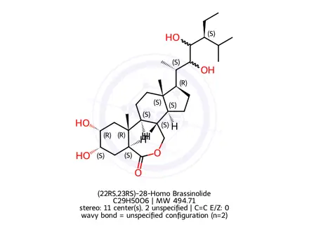 Chemical structure of (22RS,23RS)-28-Homo Brassinolide