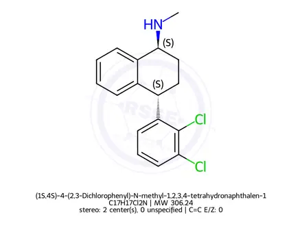 Chemical structure of (1S,4S)-4-(2,3-Dichlorophenyl)-N-methyl-1,2,3,4-tetrahydronaphthalen-1-amine