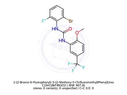 Chemical structure of 1-(2-Bromo-6-Fluorophenyl)-3-(2-Methoxy-5-(Trifluoromethyl)Phenyl)Urea