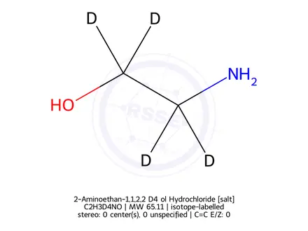 Chemical structure of 2-Aminoethan-1,1,2,2 D4 ol Hydrochloride
