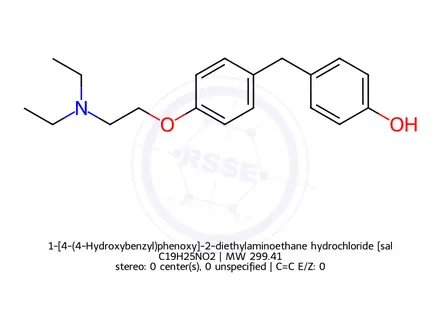 Chemical structure of 1-[4-(4-Hydroxybenzyl)phenoxy]-2-diethylaminoethane hydrochloride