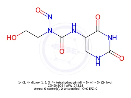 Chemical structure of 1-(2,4-dioxo-1,2,3,4-tetrahydropyrimidin-5-yl)-3-(2-hydroxyethyl)-3-nitrosourea