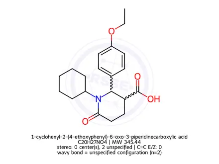 Chemical structure of 1-cyclohexyl-2-(4-ethoxyphenyl)-6-oxo-3-piperidinecarboxylic acid