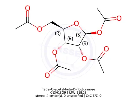 Chemical structure of Tetra-O-acetyl-beta-D-ribofuranose
