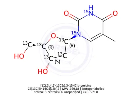 Chemical structure of [1',2',3',4',5'-13C5;1,3-15N2]thymidine
