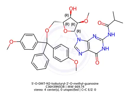 Chemical structure of 5'-O-DMT-N2-Isobutyryl-2'-O-methyl-guanosine