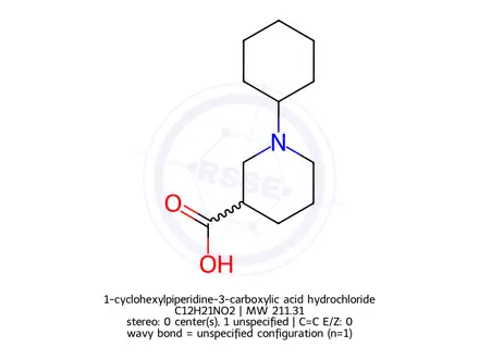 Chemical structure of 1-cyclohexylpiperidine-3-carboxylic acid hydrochloride