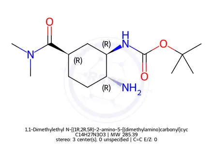 Chemical structure of 1,1-Dimethylethyl N-[(1R,2R,5R)-2-amino-5-[(dimethylamino)carbonyl]cyclohexyl]carbamate