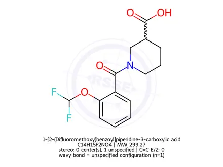 Chemical structure of 1-[2-(Difluoromethoxy)benzoyl]piperidine-3-carboxylic acid