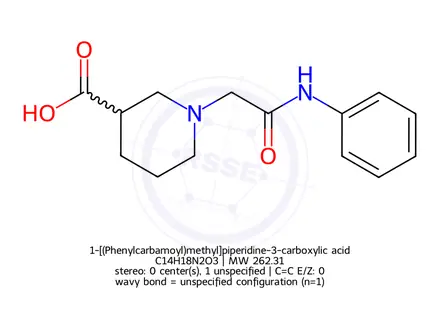 Chemical structure of 1-[(Phenylcarbamoyl)methyl]piperidine-3-carboxylic acid