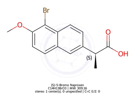 Chemical structure of (S)-5-Bromo Naproxen