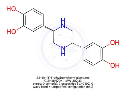 Chemical structure of 2,5-Bis-(3,4-dihydroxyphenyl)piperazine