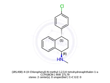 Chemical structure of (1RS,4SR)-4-(4-Chlorophenyl)-N-methyl-1,2,3,4-tetrahydronaphthalen-1-amine