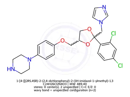 Chemical structure of 1-[4-[[(2RS,4SR)-2-(2,4-dichlorophenyl)-2-(1H-imidazol-1-ylmethyl)-1,3-dioxolan-4-yl]methoxy]phenyl]