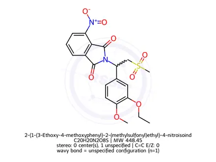Chemical structure of 2-(1-(3-Ethoxy-4-methoxyphenyl)-2-(methylsulfonyl)ethyl)-4-nitroisoindoline-1,3-dione