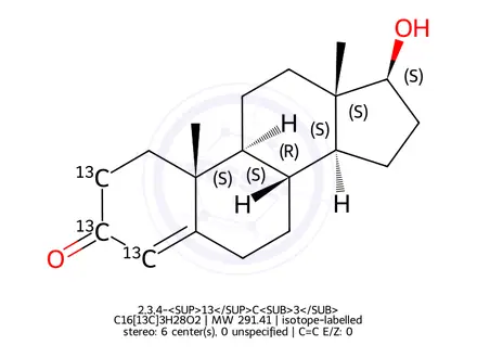 Chemical structure of Testosterone-13C3 (100ug/mL in Methanol)