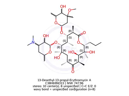 Chemical structure of 13-Desethyl,13-Propyl-Erythromycin A