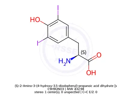 Chemical structure of (S)-2-Amino-3-(4-hydroxy-3,5-diiodophenyl)-propanoic acid dihydrate