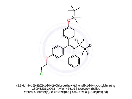 Chemical structure of (3,3,4,4,4-d5)-(E/Z)-1-[4-(2-Chloroethoxy)phenyl]-1-[4-(t-butyldimethylsilyloxy)phenyl]-2-phenyl-1-butene