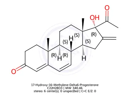 Chemical structure of 17-Hydroxy-16-Methylene-Delta6-Progesterone