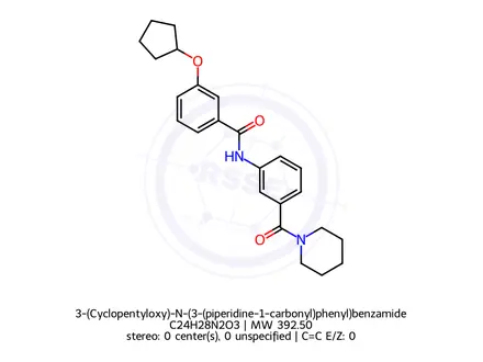 Chemical structure of 3-(Cyclopentyloxy)-N-(3-(piperidine-1-carbonyl)phenyl)benzamide
