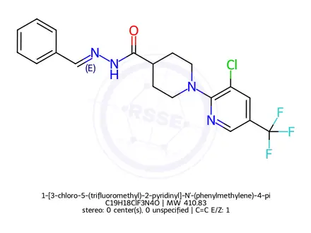 Chemical structure of 1-[3-chloro-5-(trifluoromethyl)-2-pyridinyl]-N'-(phenylmethylene)-4-piperidinecarbohydrazide